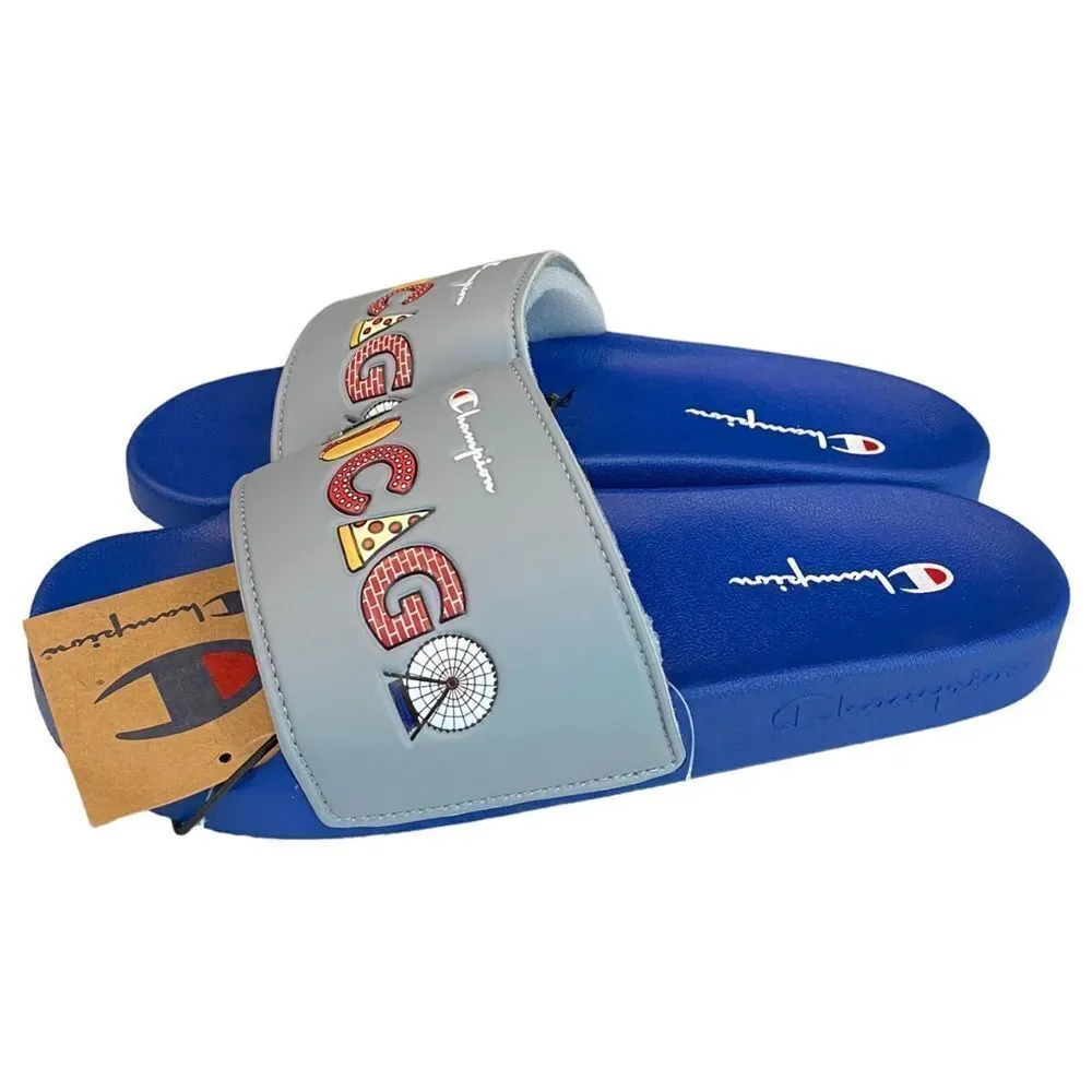 NEW Champion Men's IPO CHI Chicago Grey Blue Slide Sandals